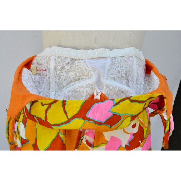 50s 60s Cotton Floral Swimsuit Romper One Piece Bathing Suit Colorful Floral S M - Picture 7 of 10